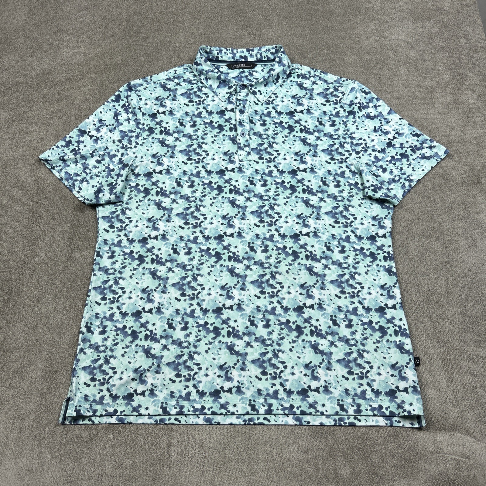 7 Diamonds Shirt Mens Large Performance Golf Polo Blue Green Watercolor Stretch