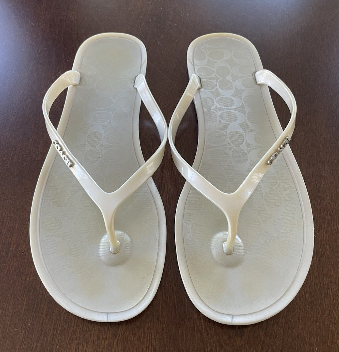 Coach Lyra Jelly Thong Sandals Silver Signature Flip Flops Women’s Size 10B