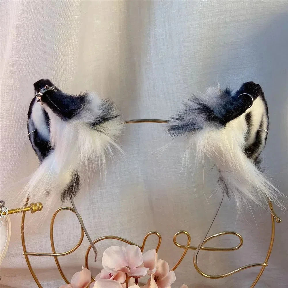 White Tiger Ears Hairhoop Tail Headwear Halloween Christmas Party Cosplay Prop