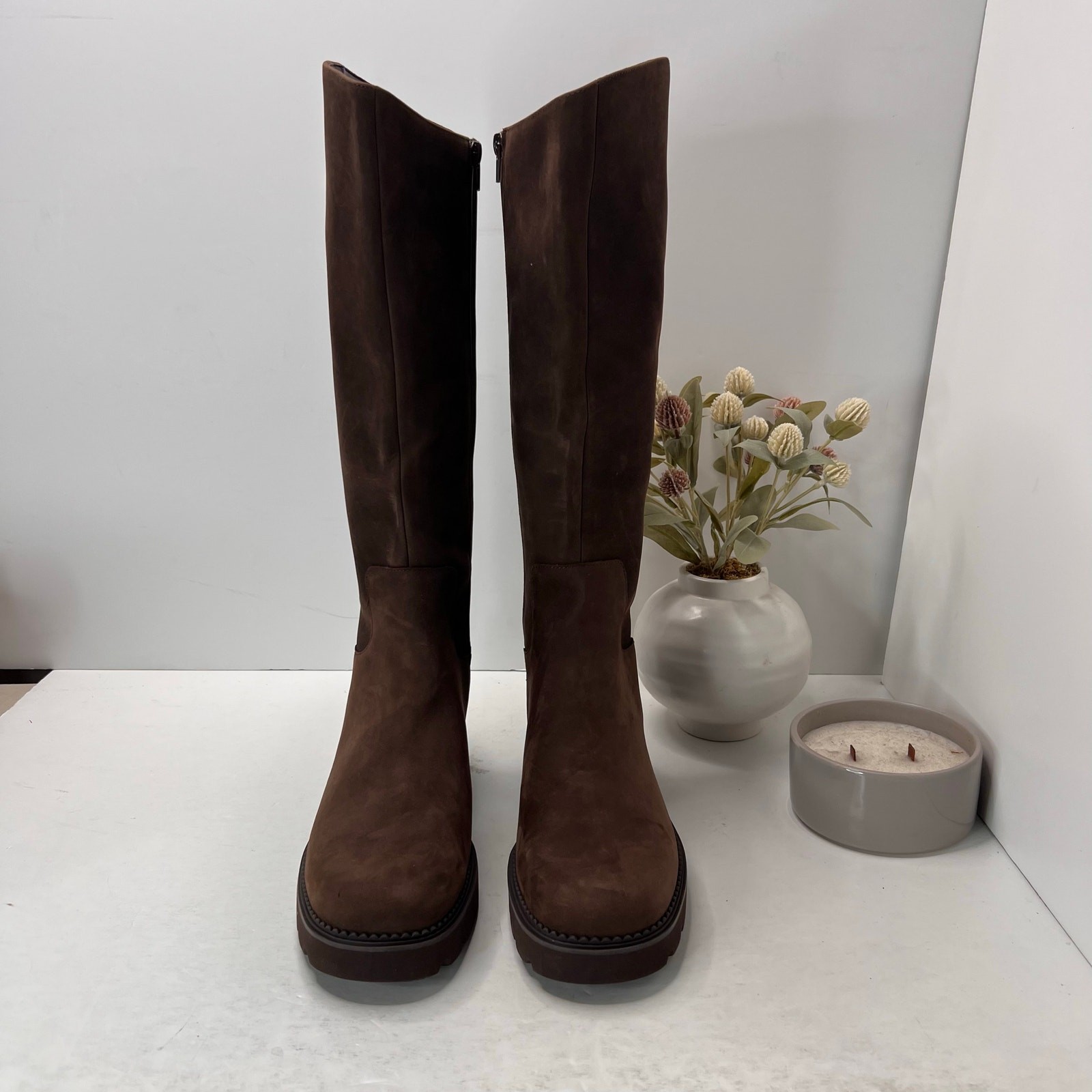 Vionic Fallbrook High Shaft Leather Boots Brown Women’s 9.5 Wide Tried On