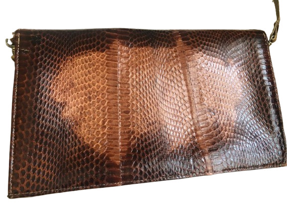Vintage Brown Snakeskin Convertible Clutch Shoulder Bag Multi-Pocket Sold As Is
