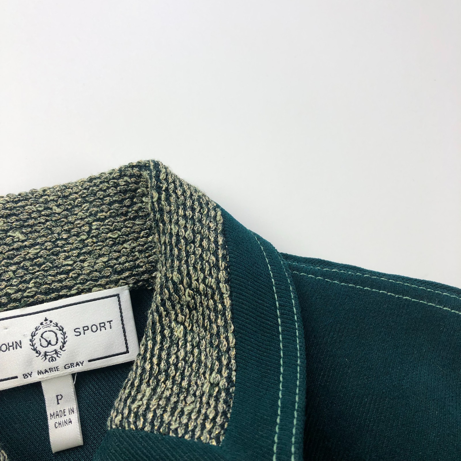 St. John Sport Marie Gray Size P Petite Button Blazer Jacket Dark Green PLS READ