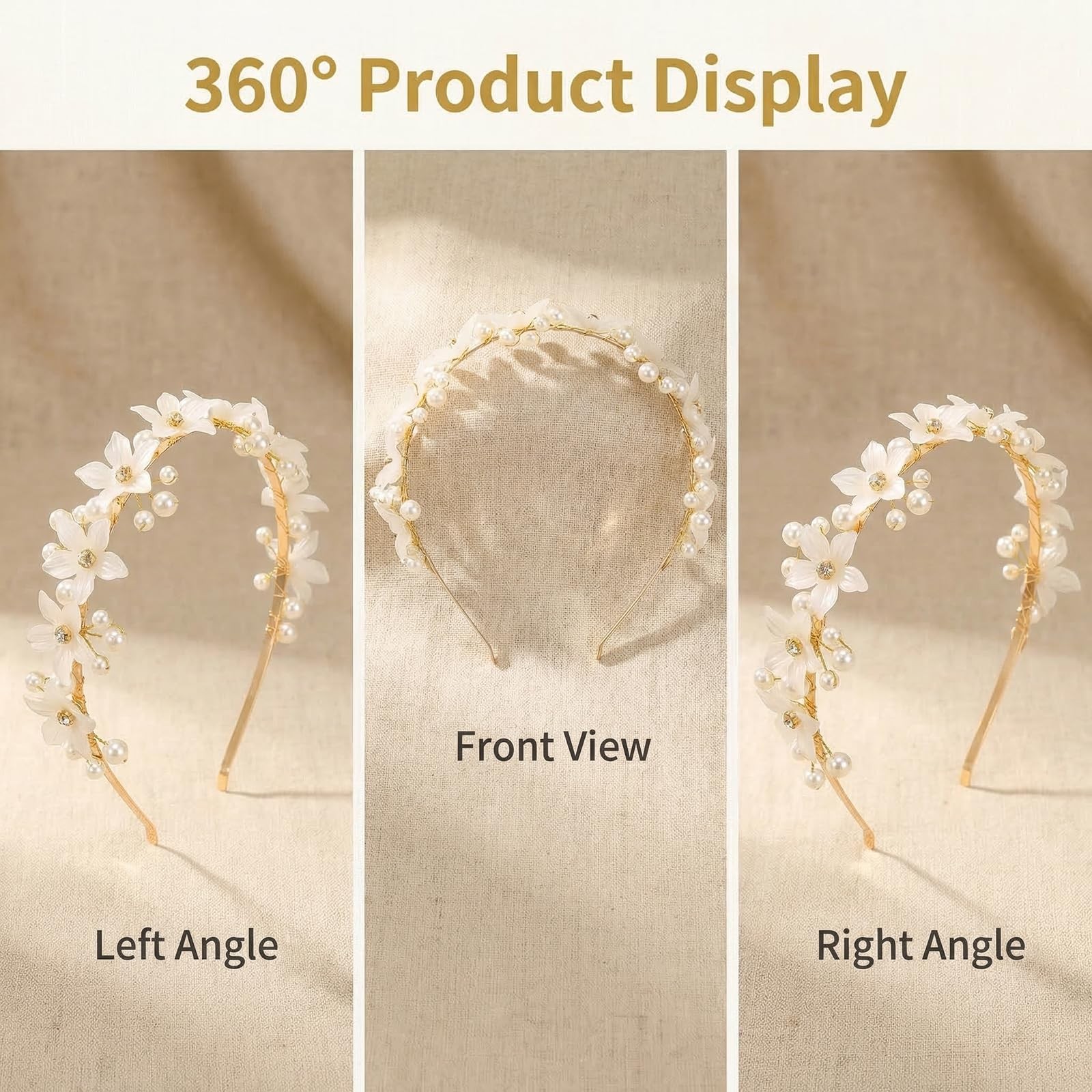 1 Piece 14cm Gold Pearl Flower Headband, Rhinestone Decor Floral Hair Hoop, E…