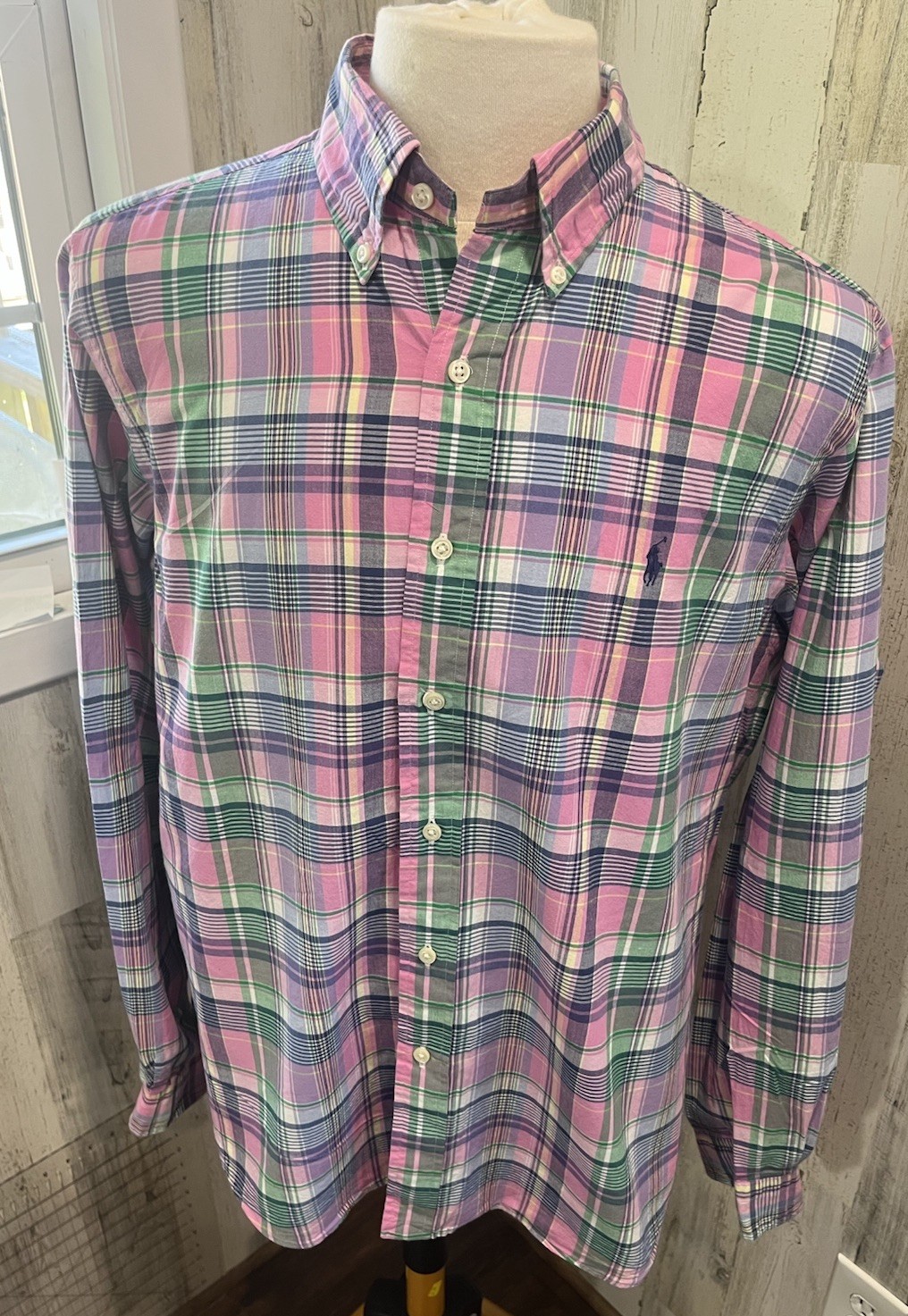 Ralph Lauren Custom Fit Long Sleeve Pink Green Purple Button Down Men’s XL