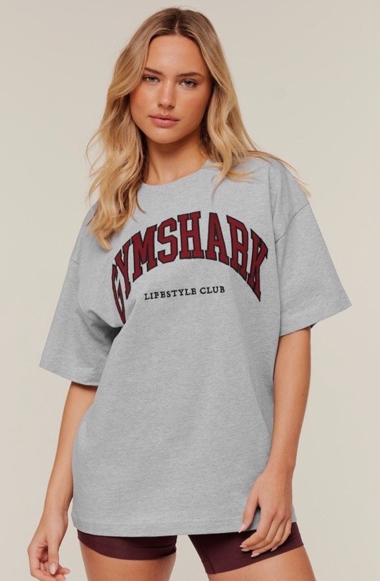 GYMSHARK Women’s Collegiate Graphic T-Shirt in Grey – Size Medium