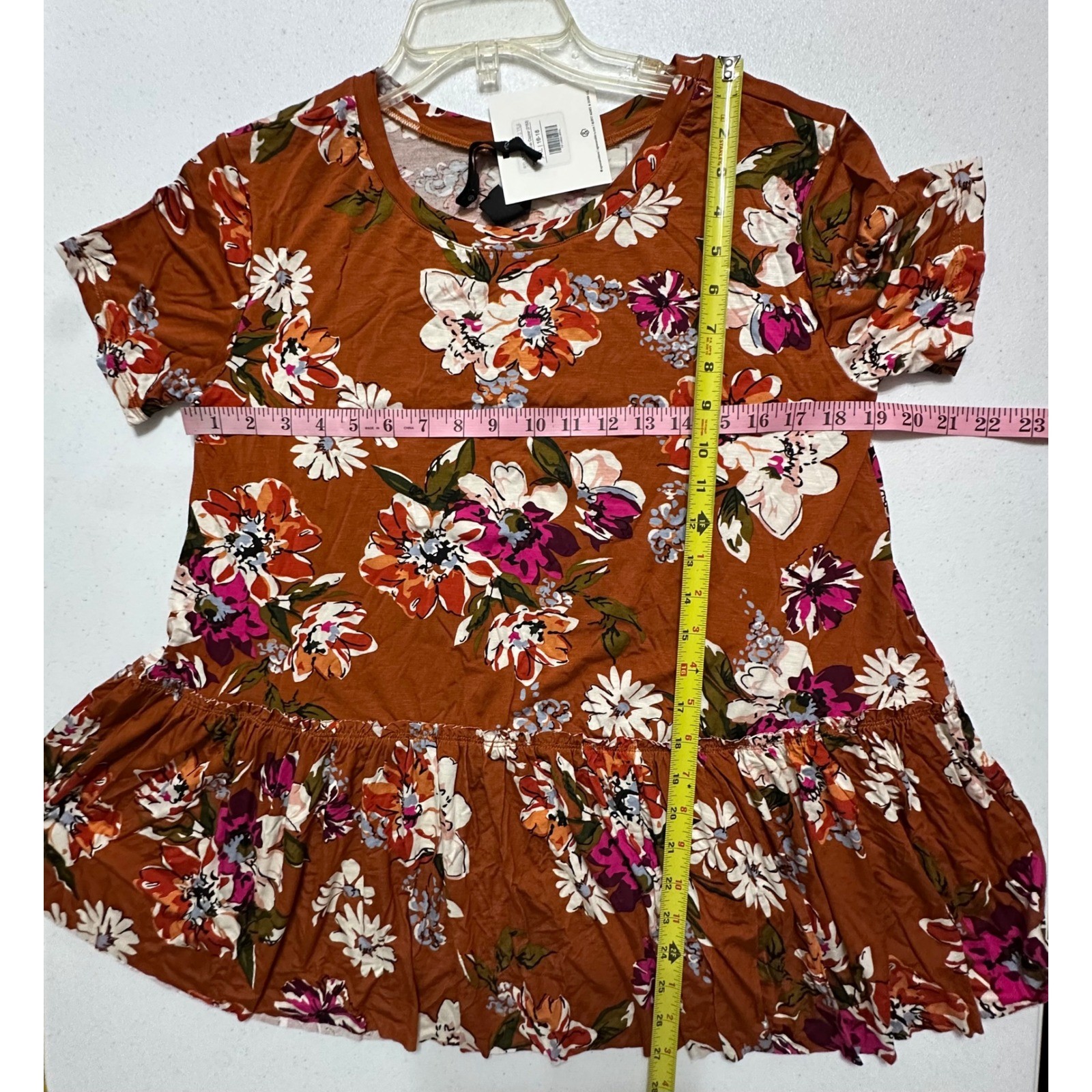 Agnes & Dora Relaxed Ruffle Tee Floral Peplum Top Organic Girl Max Copper NWT XL