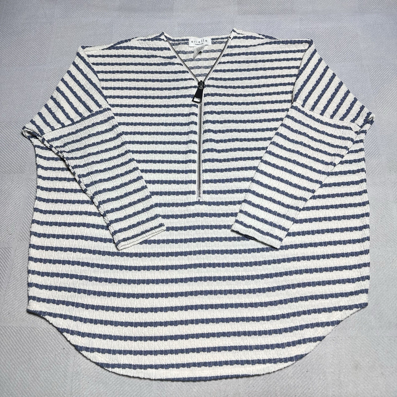 Arielle Gauze Striped Sweater Womens Small 1/2 Zip Nautical Oversized USA Made