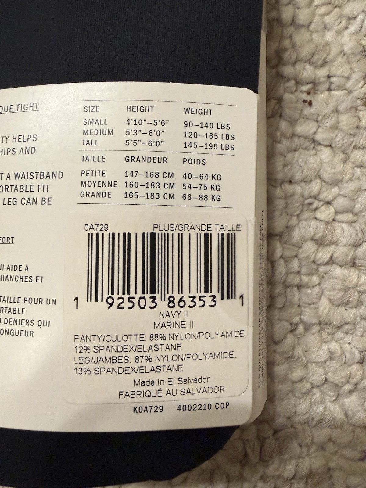 DKNY Comfort Luxe Control Top Tights, Plus, 0A729, Navy