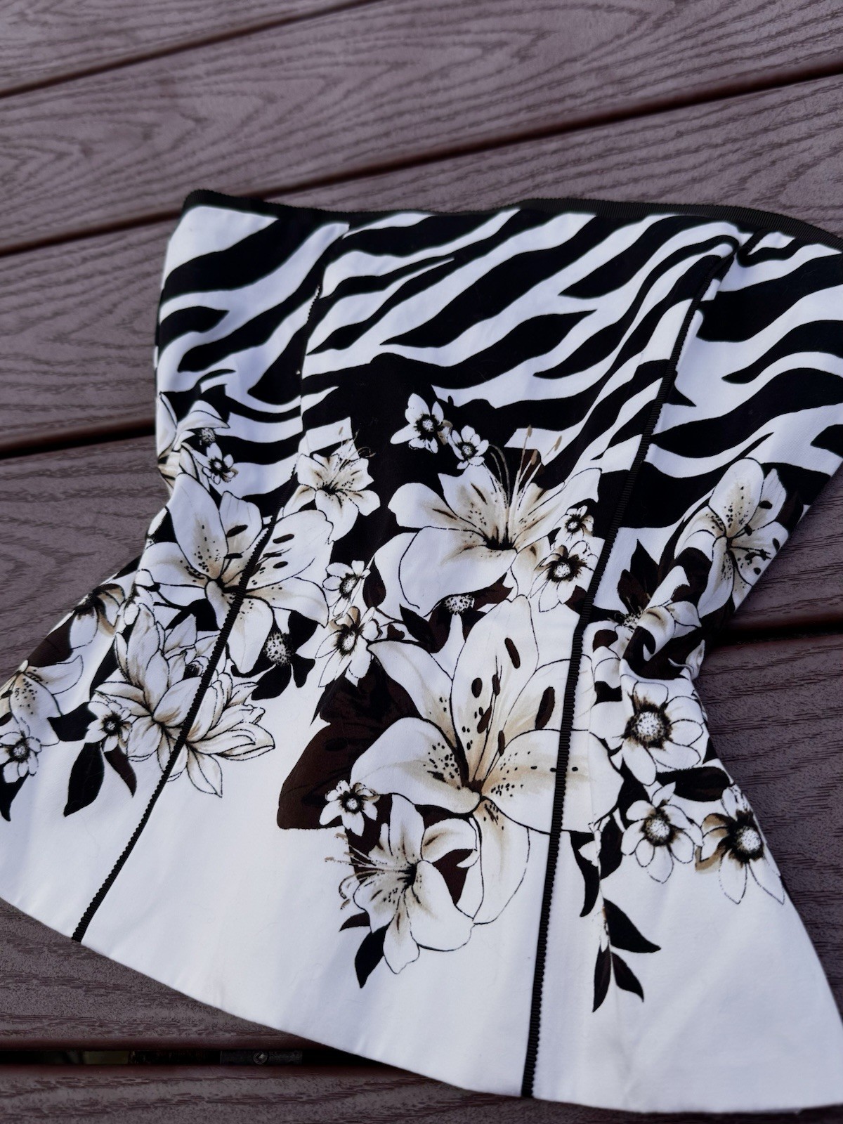 Y2K Zebra Floral Corset Tube Top | White House Black Market 00 McBling Coquette