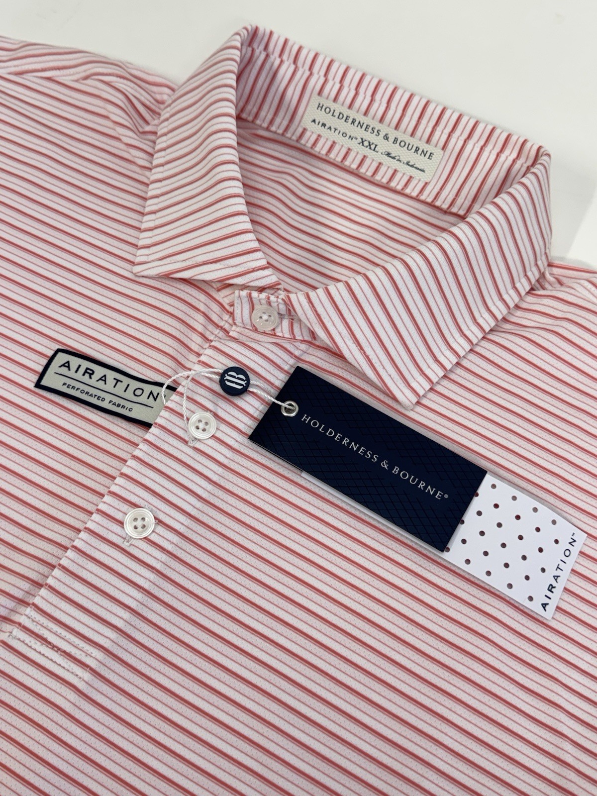 NWT Holderness & Bourne Turnbull Stripe AIRATION Golf Polo Shirt Mens XXL $118