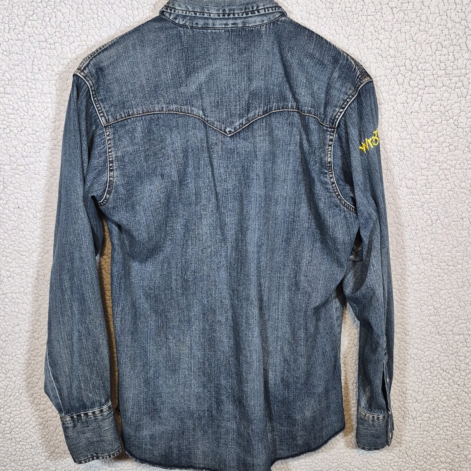 Wrangler Pearl Snap Denim Long Sleeve Shirt Mens Medium American Quarter Horse