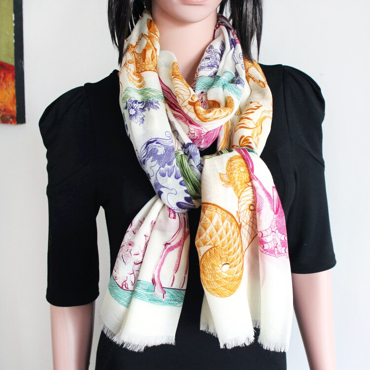 Sallys Cashmere Ring Scarf Wrap Shawl Unicorn Print Thin Soft Delicate 78″ x 39″