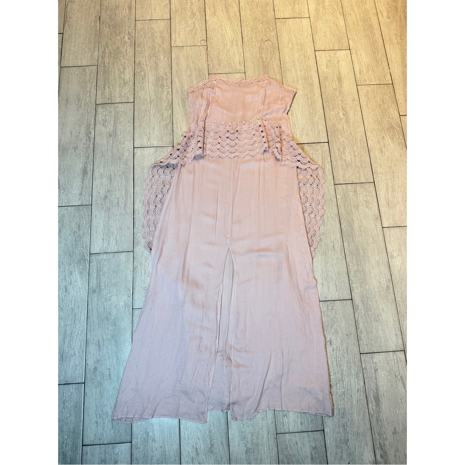 Free People Intimately Pink Blush Crochet Lace Maxi Nightgown Gown Boho