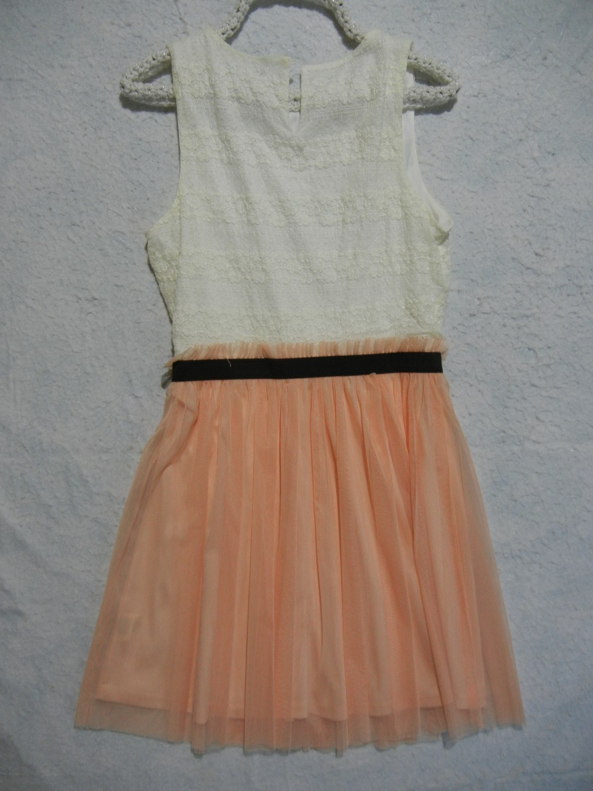 A U W Women’s Size Large White & Orange Chiffon Layer Dress Sleeveless w Black