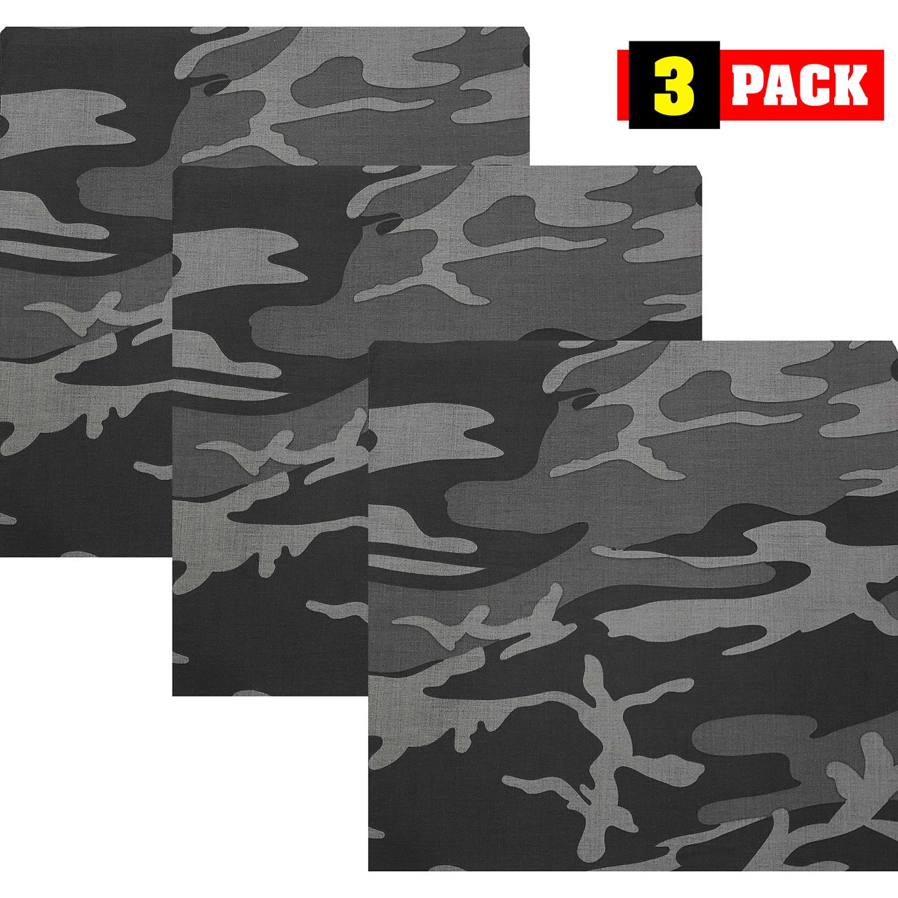 Camouflage Jumbo 27″ Bandana Tactical 100% Cotton Bandanna Head Cover 3Pack