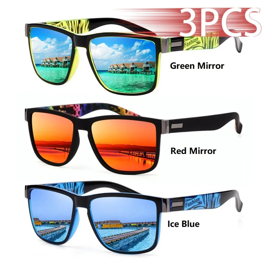 3PCS UV400 Square Sunglasses Set Retro Stylish Outdoor Eyewear Beach Summer Gift