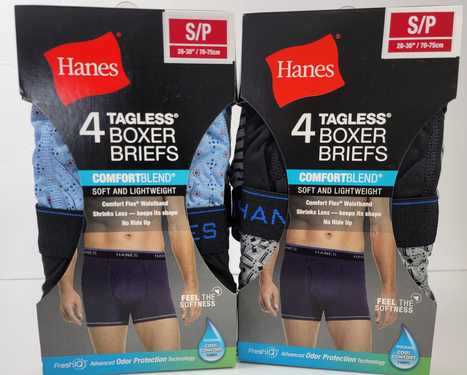 Hanes Tagless Boxer Briefs Men’s S (28-30″) ComfortBlend 4-Pack Assorted Designs