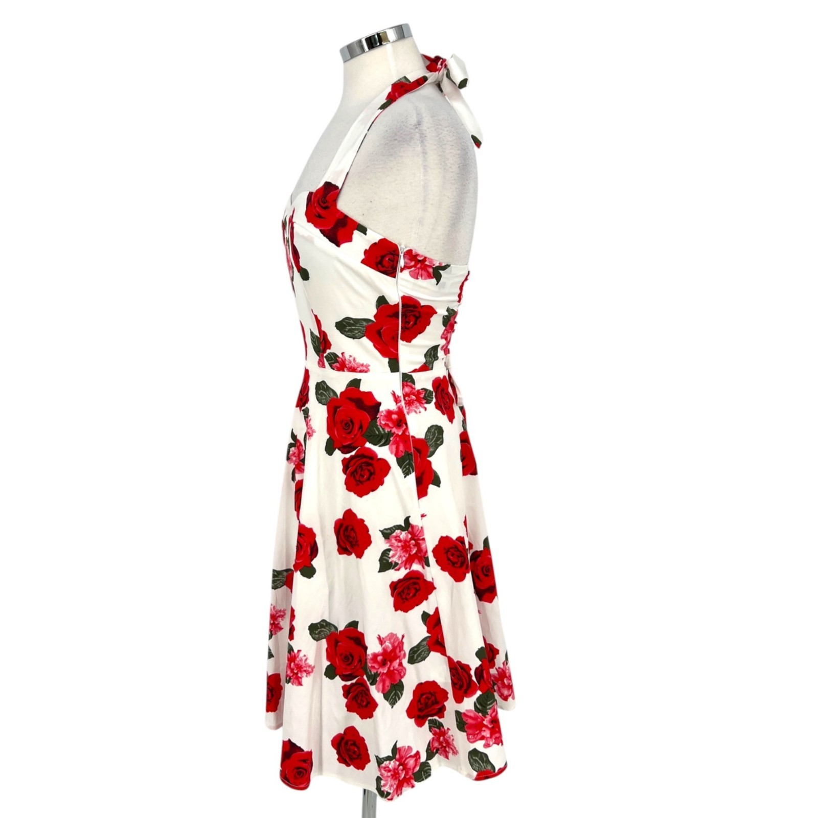 Top Dress Pin-up Retro 50s Rose Halter Swing Dress White Red Size Small