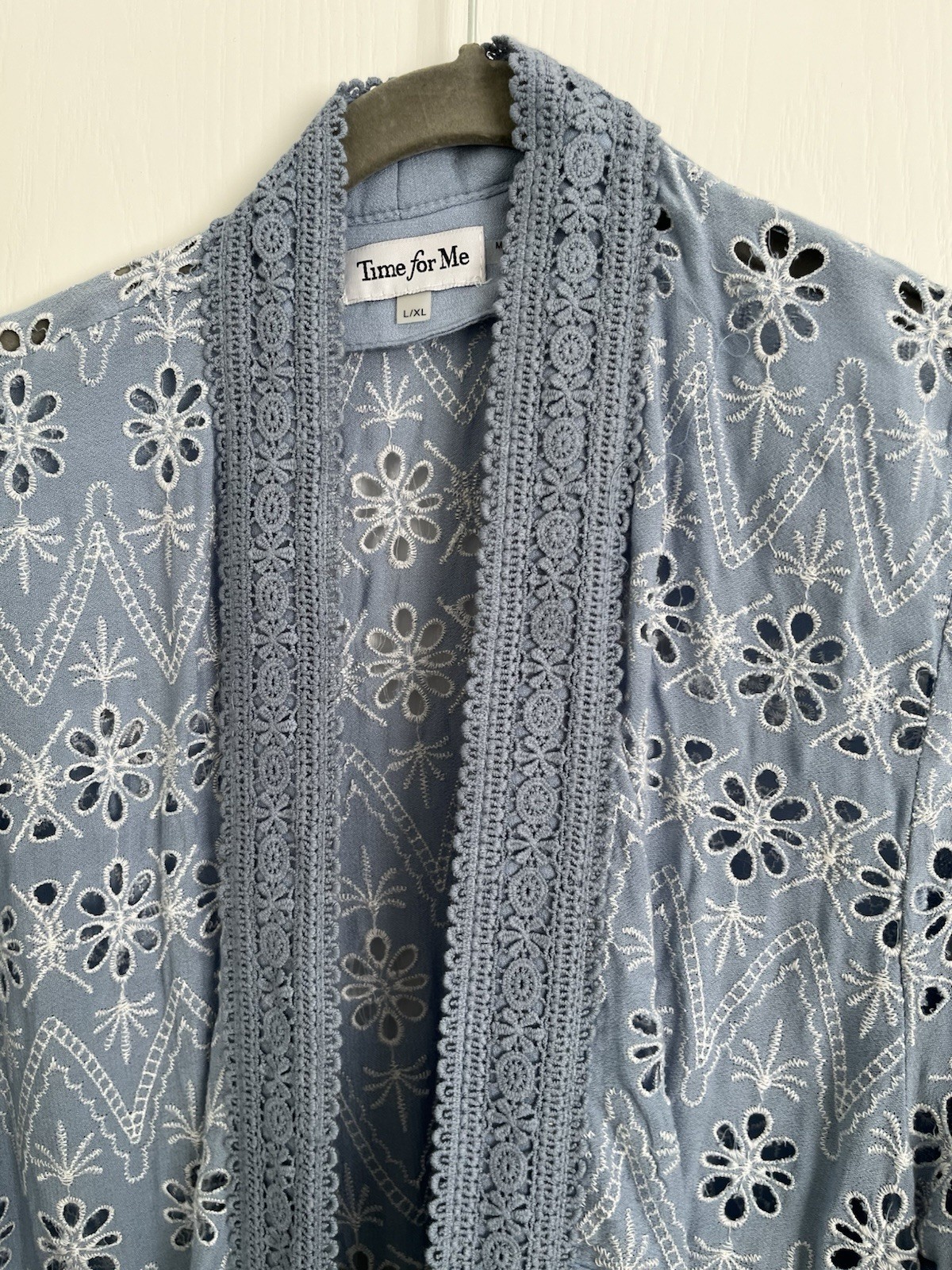 Time For Me Blue Eyelet Kimono Jacket/coverup/robe Size L/XL