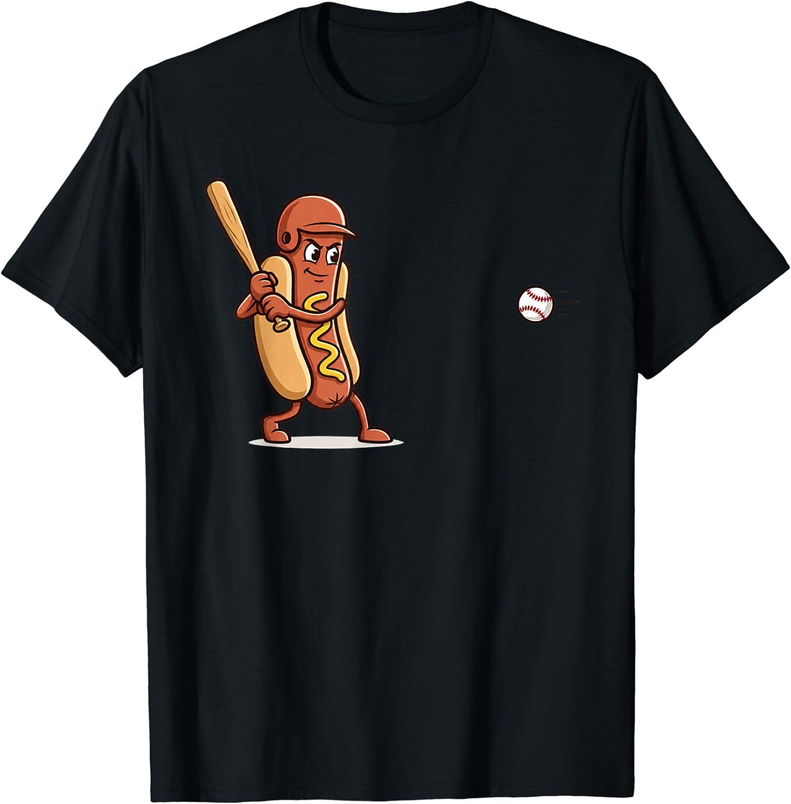 Dingers and Dogs Funny Hotdog Baseball Player Cartoon Sports T-Shirt