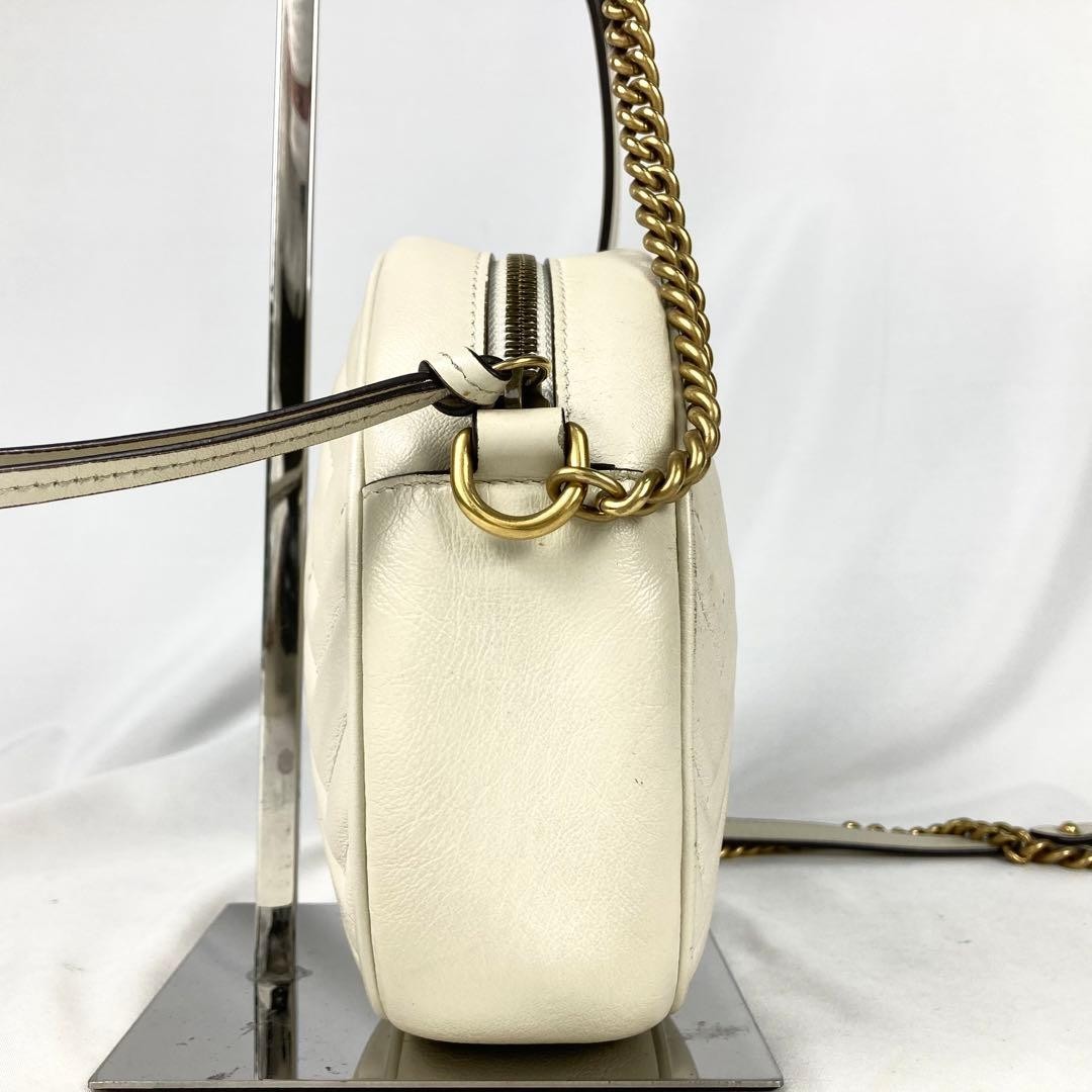 GUCCI GG Marmont chain Bag White Leather 550154 Authentic Ship Japan Shoulder