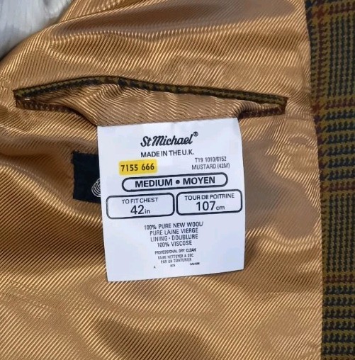 St Michael Vintage Mustard Prince of Wales Check Sports Jacket 42″ 107cm