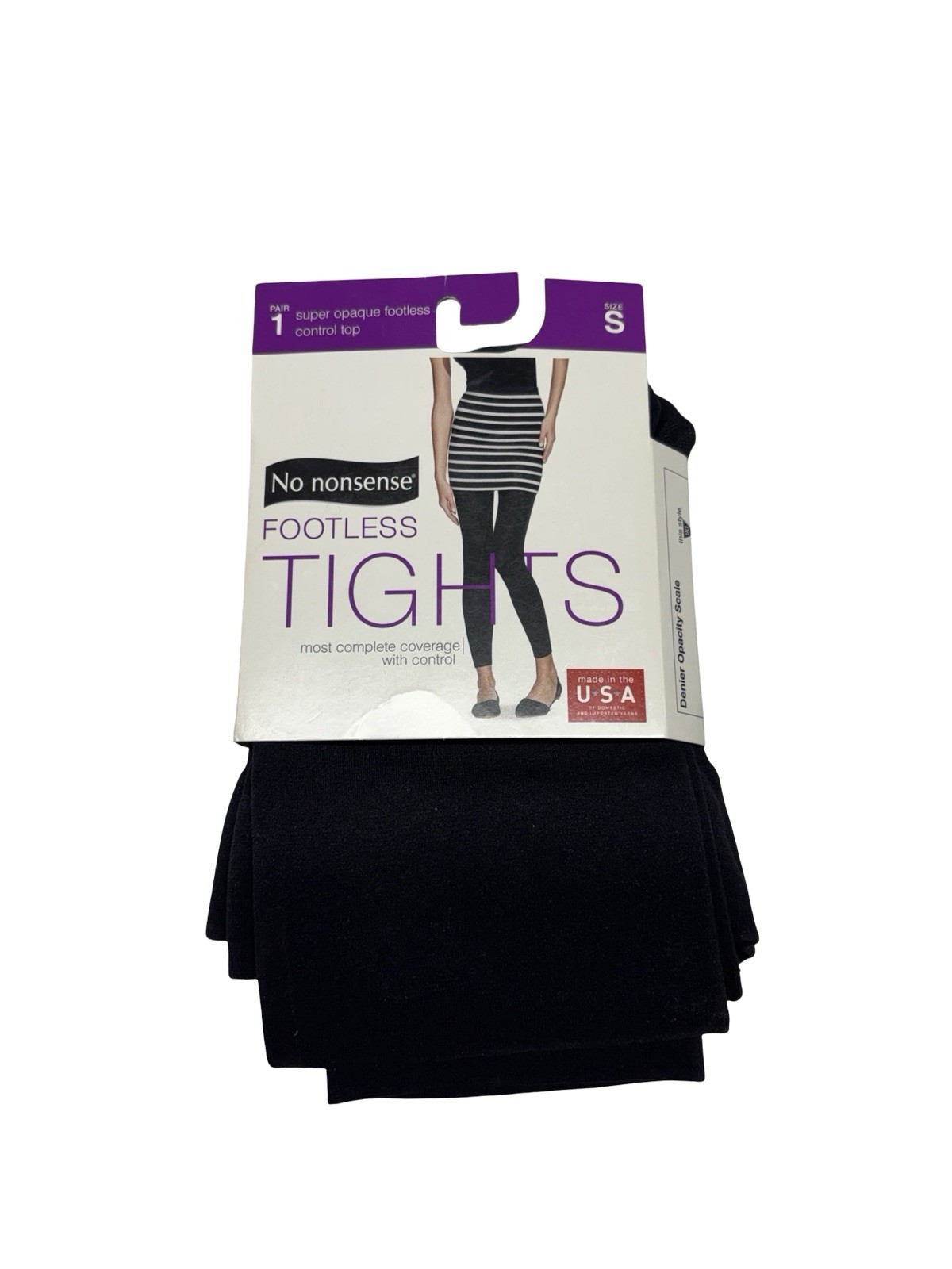 No Nonsense Woman’s 1 Pair Footless Tights Black Small Super Opaque Control Top