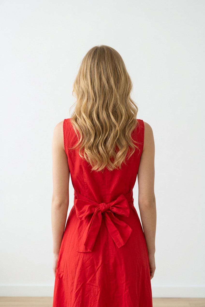 Sandro Ferrone women’s red sleevless midi dress tie waist A-line cotton summer S