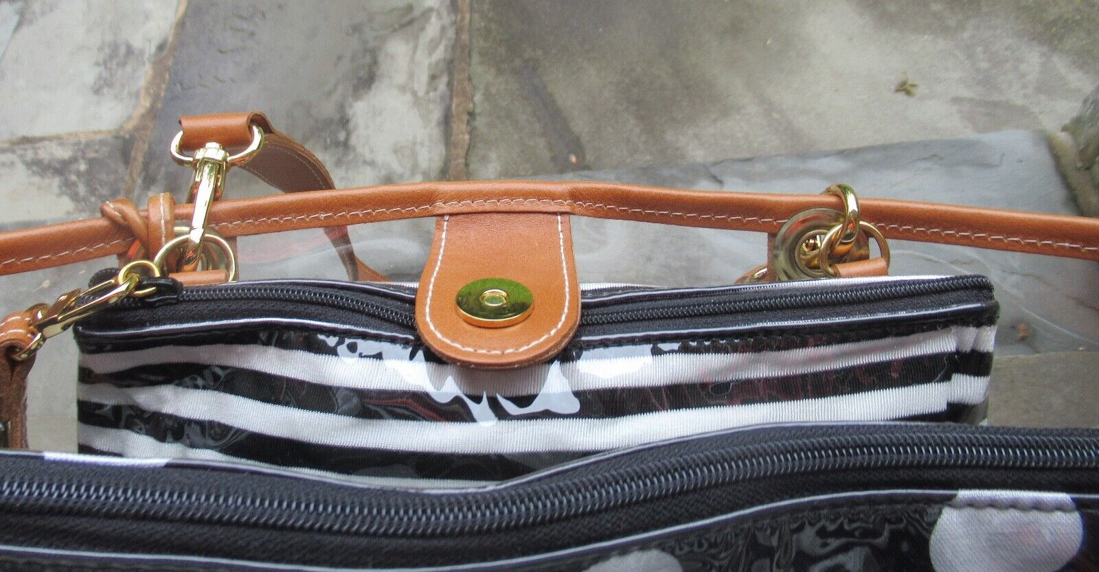 NWT Clever Carriage Co. Large Clear Tote/ Leather Trim/ Striped/ Polka Dot Bags