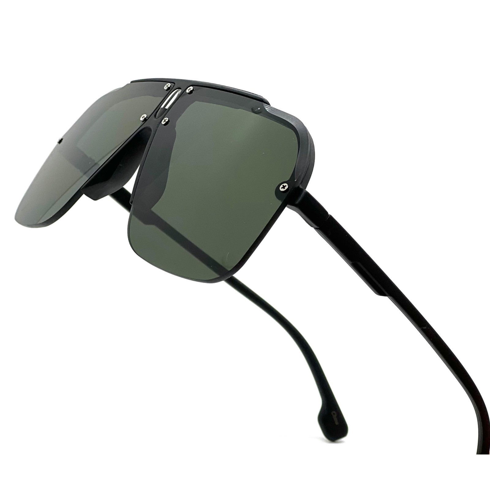 Mens Oversized Shield Hip Hop Sunglasses Matte Black Frame Green Lens Outdoor