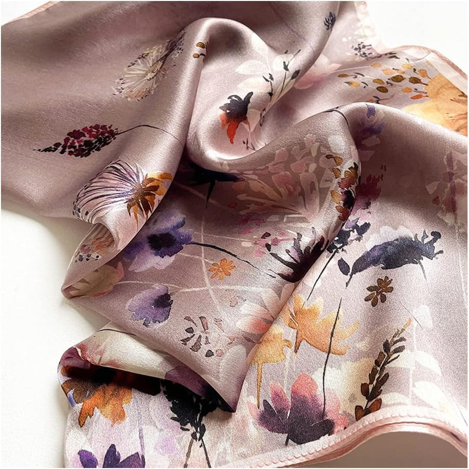 100% Real Mulberry Silk Women Small Square Neck Scarfs 21″ Lightweight Headscarf
