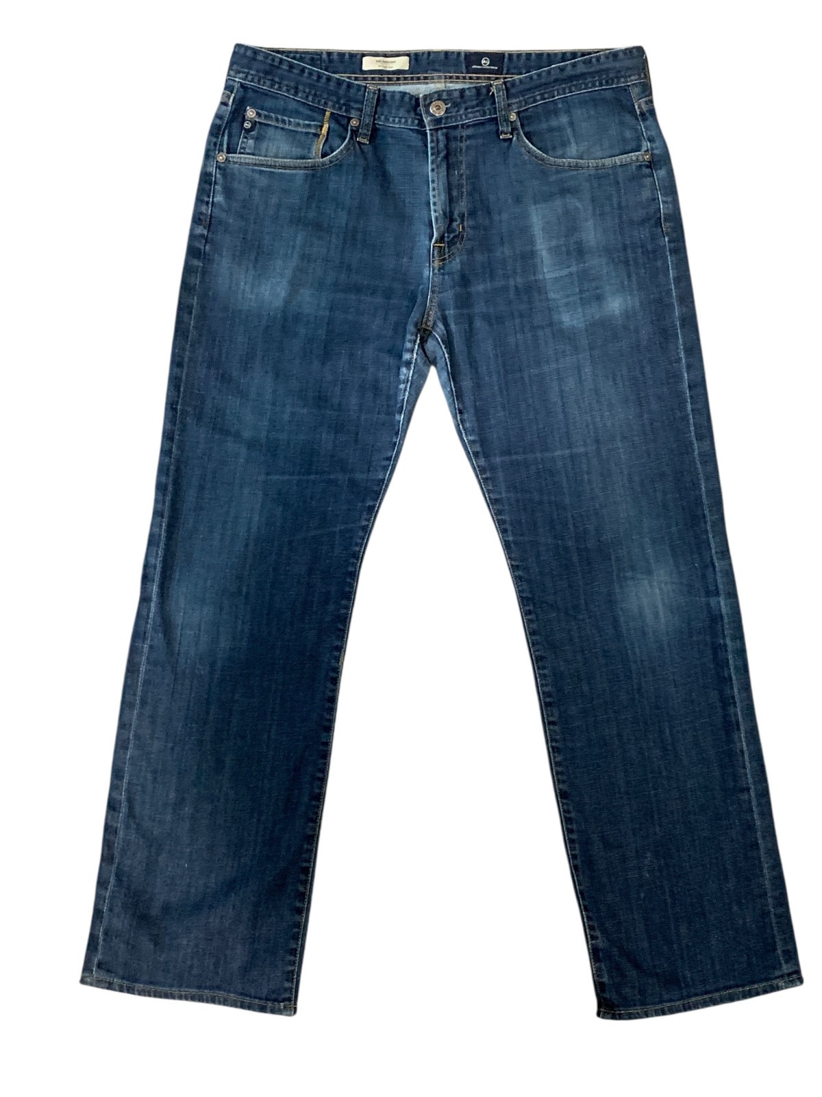AG Adriano Goldschmied The Protégé Jeans Mens 36×32 Whiskering Med Wash Made USA