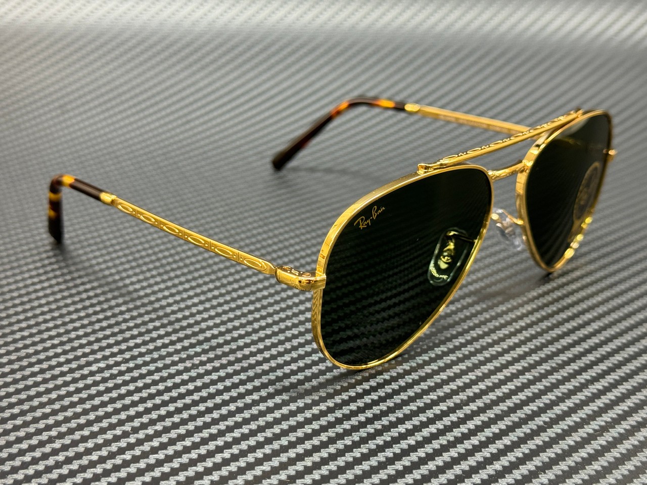 RAY BAN RB3625 919631 Gold Green New Aviator Unisex 58 mm Sunglasses
