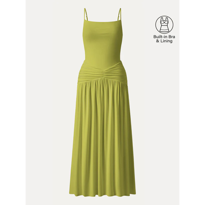 Oglmove Eco-SkinKiss Not-See-Thru Spaghetti Gathered Maxi Bra Dress