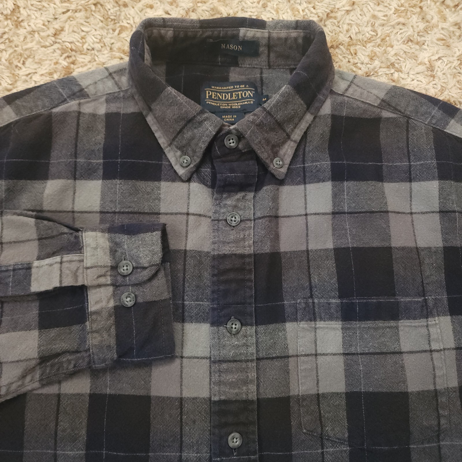 Pendleton Mason Gray Plaid Mens L Oxford Long Sleeve Button Up Shirt