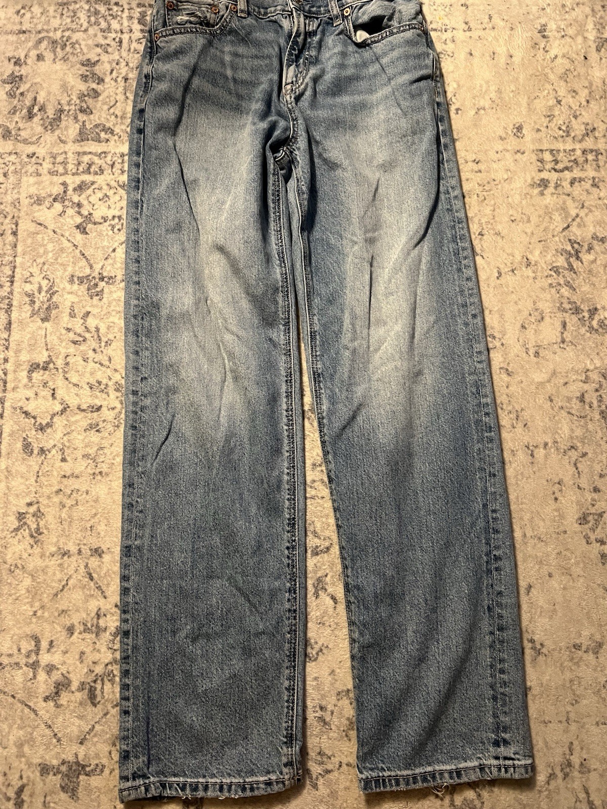 American Eagle Women’s Light Wash Blue Denim Straight Jeans 5-Pocket Logo