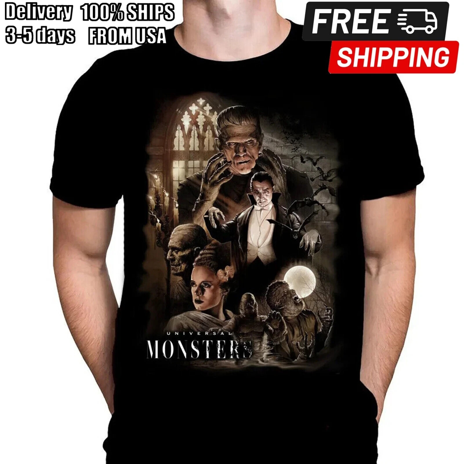 UNIVERSAL MONSTERS – MOVIE POSTER ART – T-SHIRT / 1930’S HORROR CLASSICS