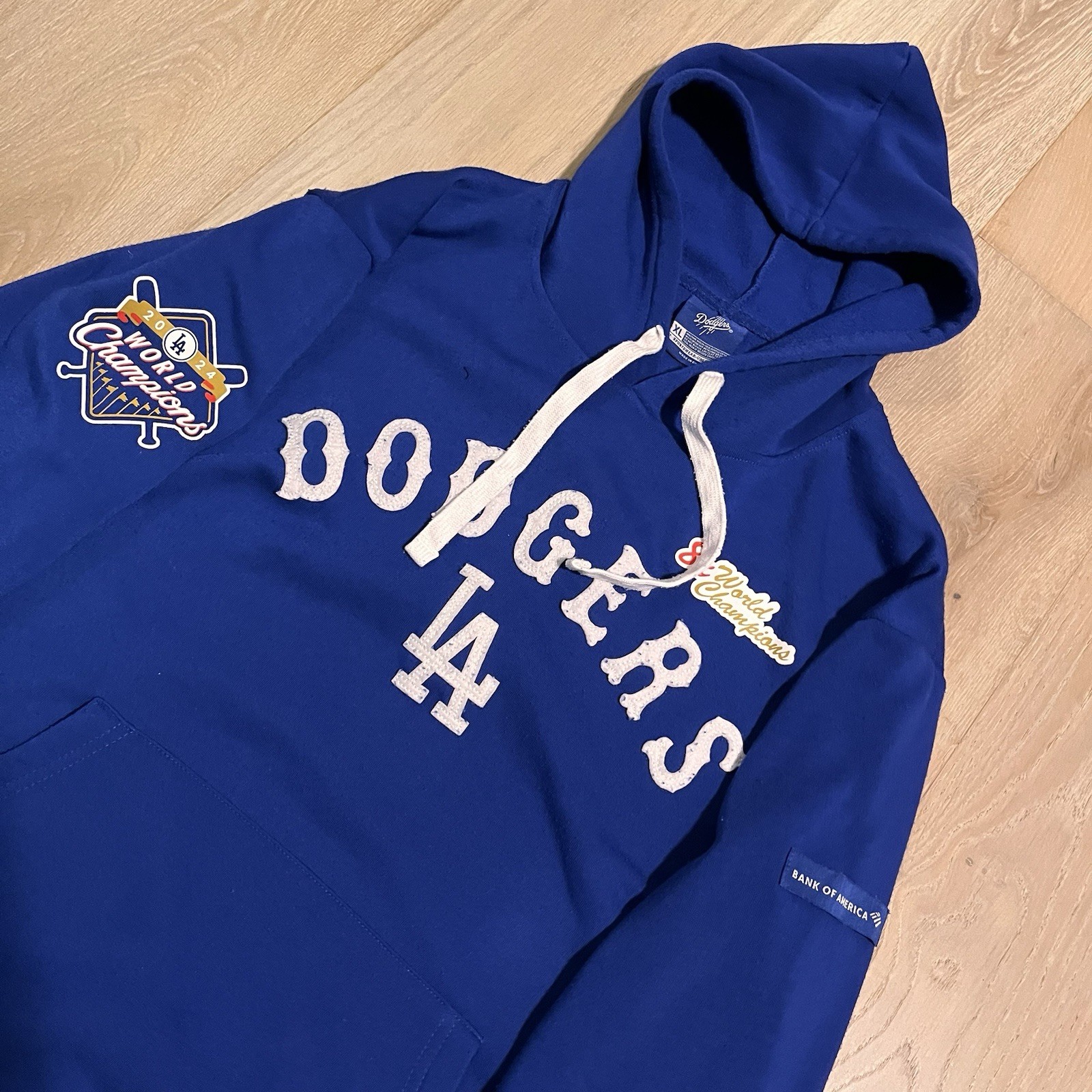 8x world champion dodgers print and patched blue hoodie