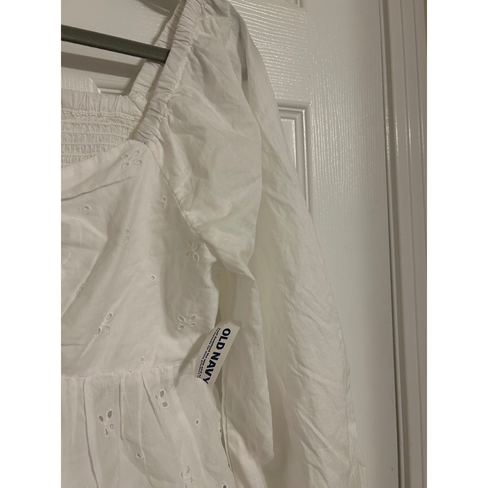 Old Navy Womens White Eyelet Cotton Puff Sleeve Peplum Blouse Top Size M NWT