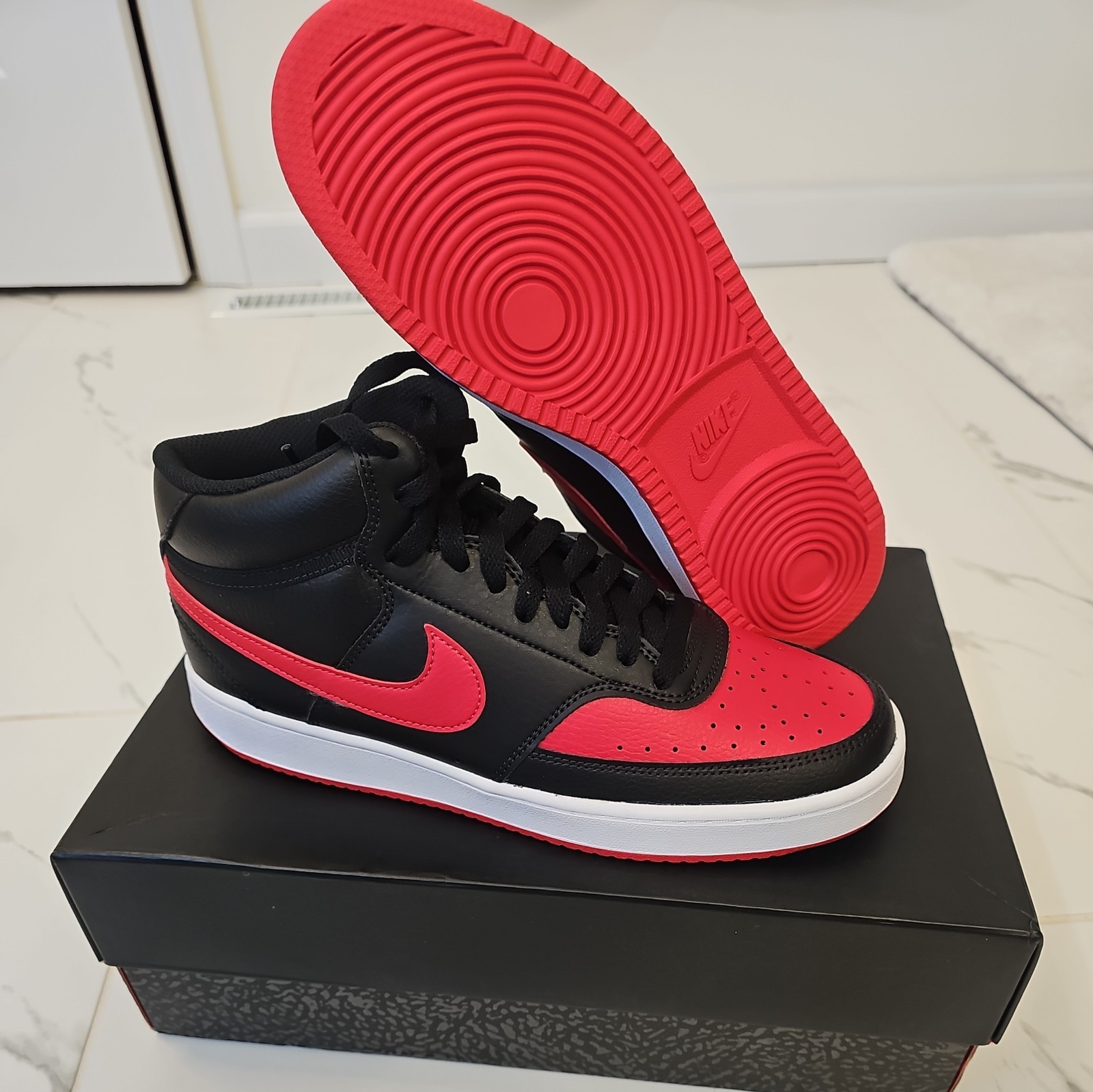 Nike Court Vision Mid DM8682-001 Black Red White Men’s Size 8.5