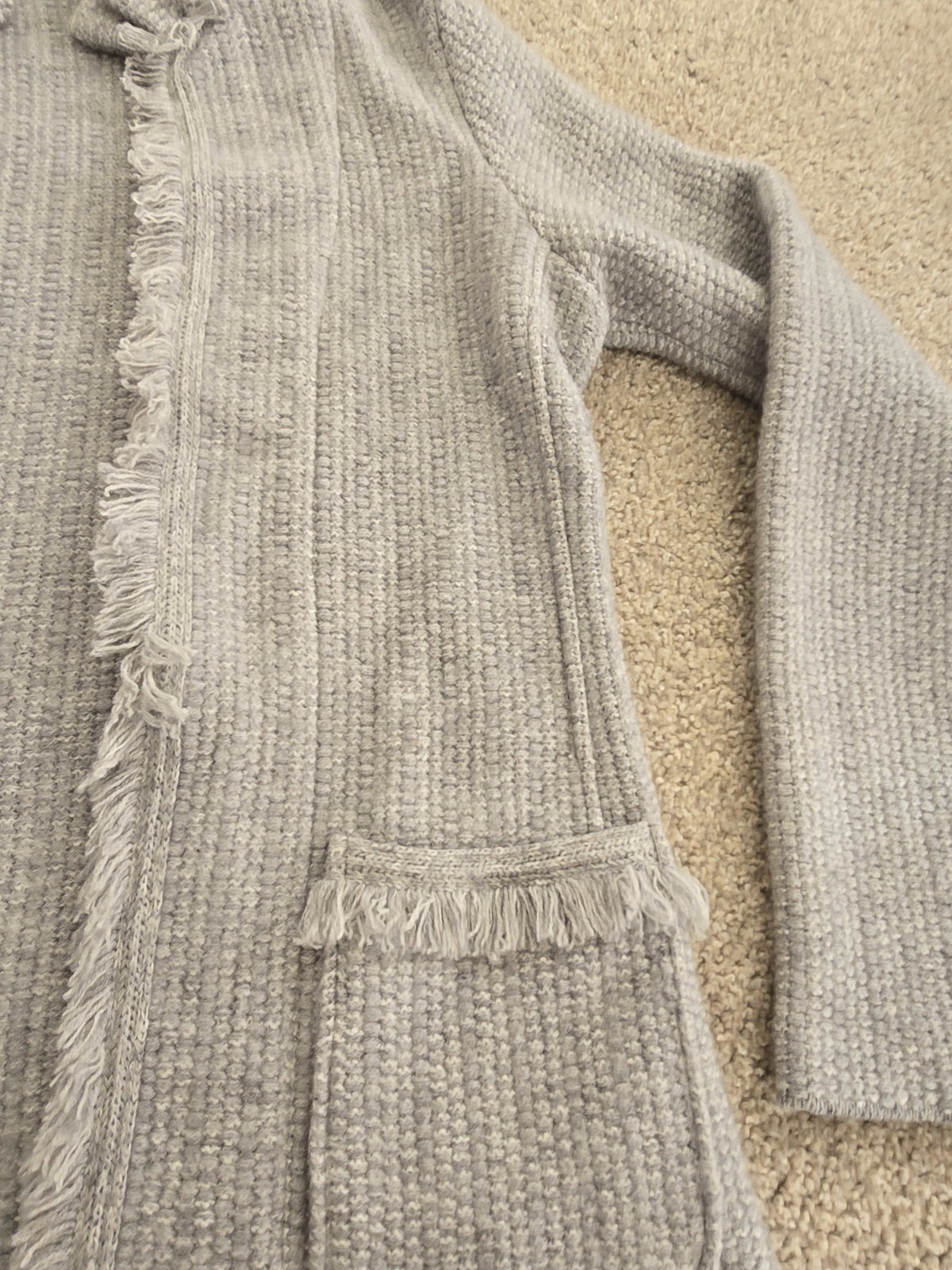 Doriani 100% Cardigan Cashmere 46 Gray Fringe Pockets Women’s Sweater Italy Grey