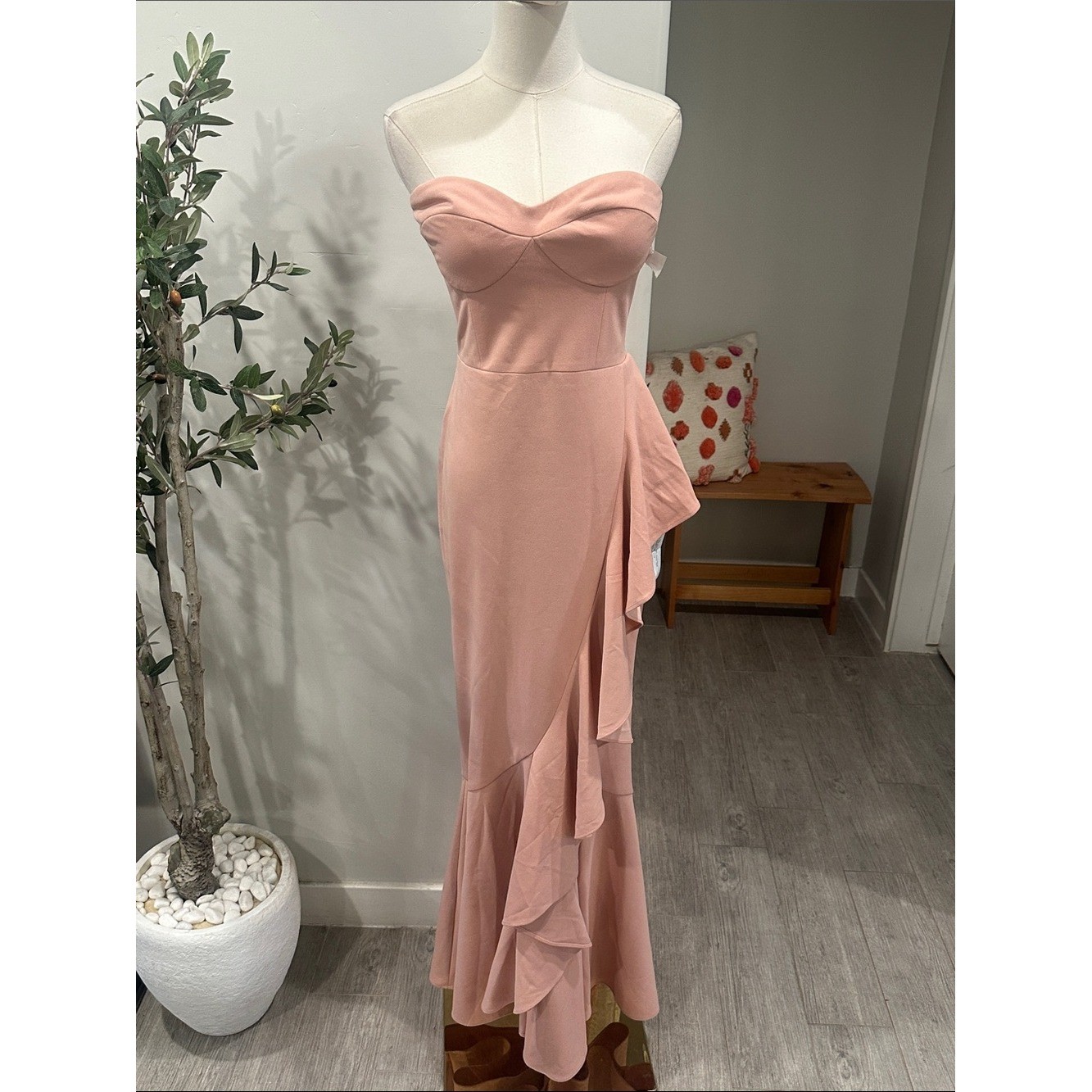 Dress the Population Paris Strapless Mermaid Maxi Dress Gown in Blush New!
