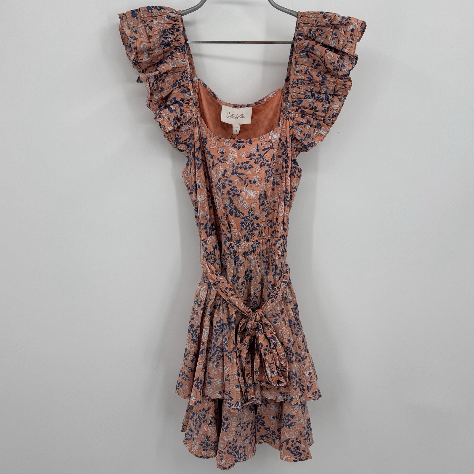 Cleobella Britt Mini Dress with Belt in Pink Positano Floral size S Small $259