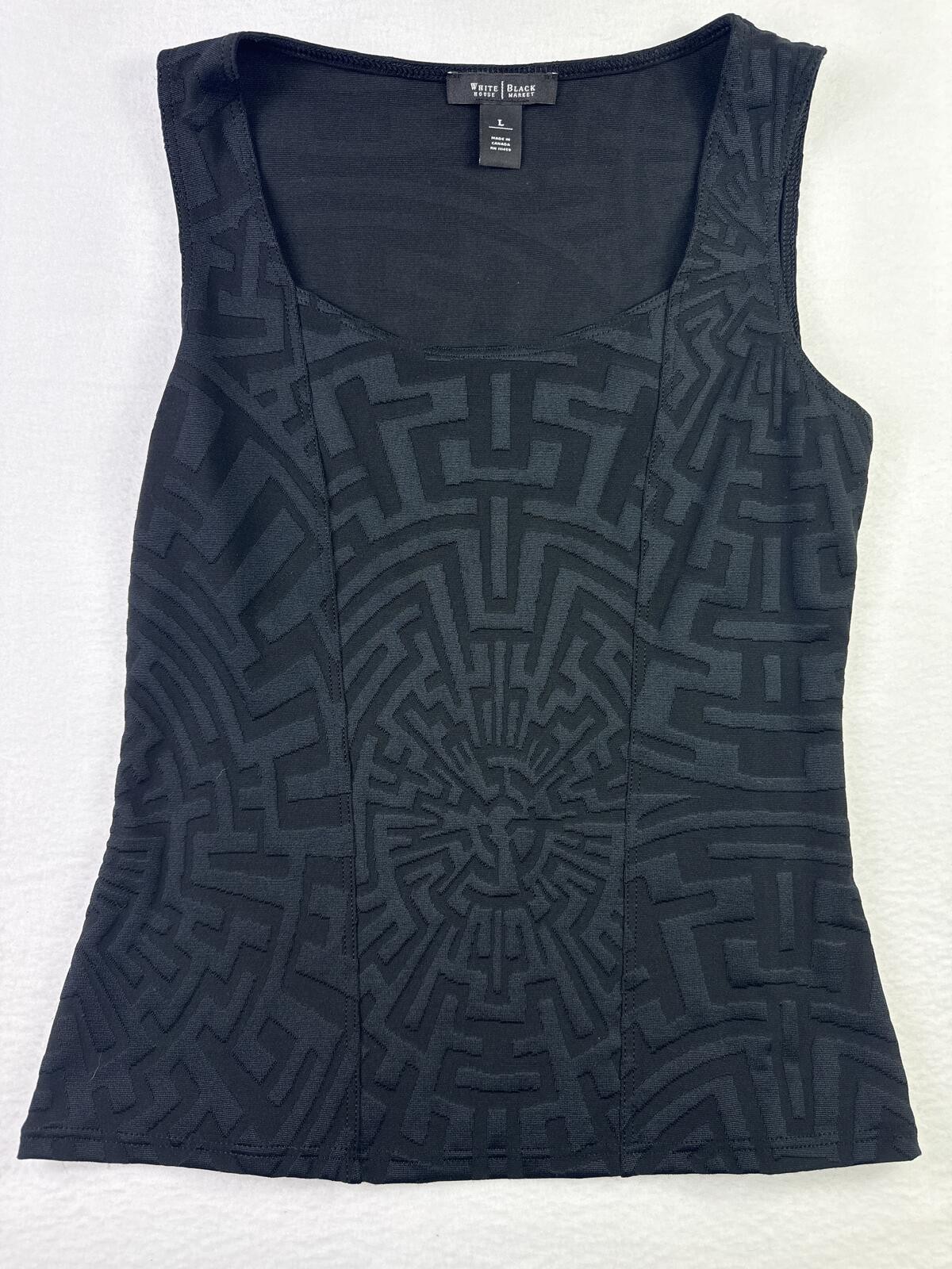 White House Black Market Black Textured Sleeveless Tank Top Size L