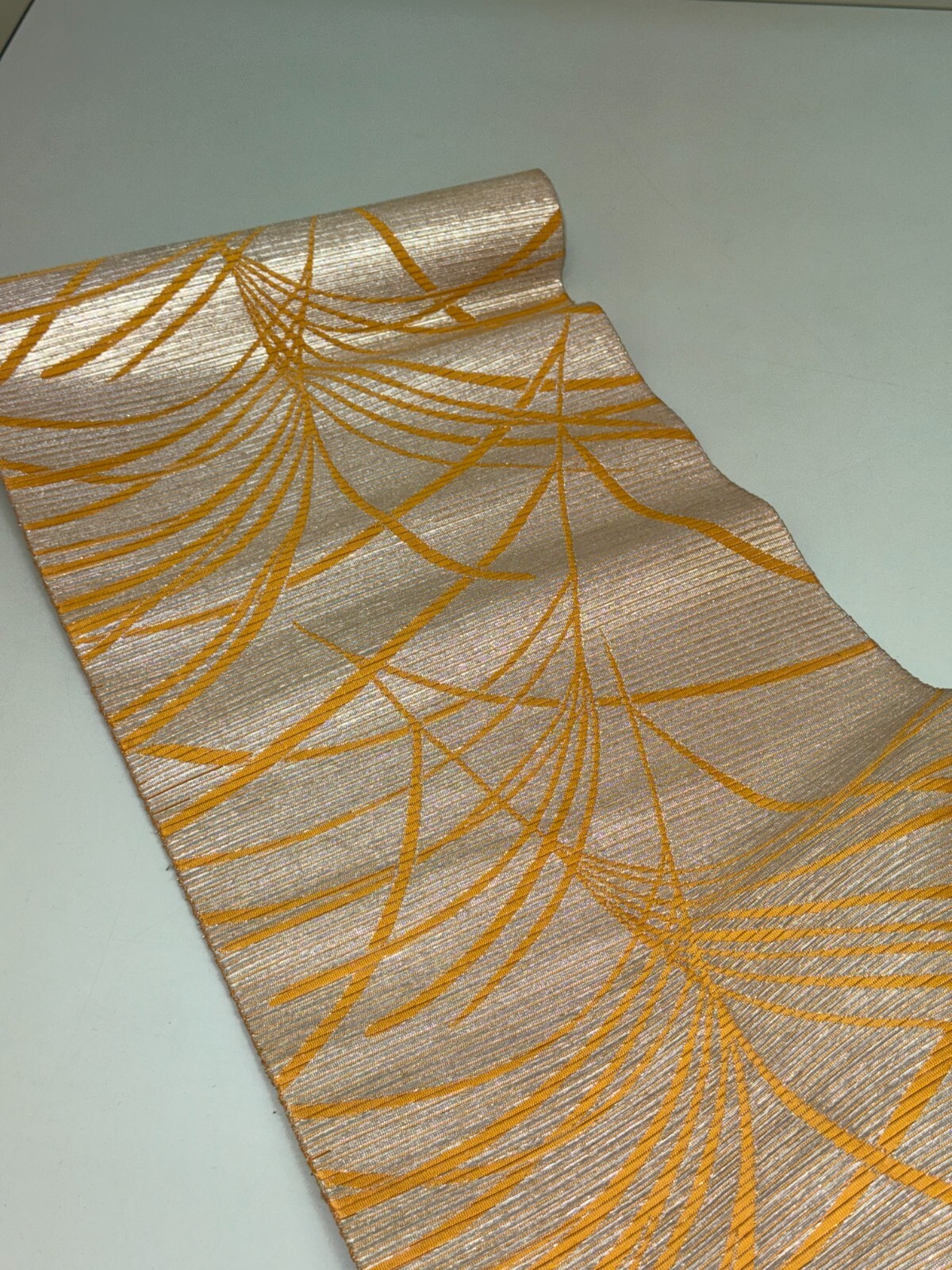 Japanese Vintage Kimono BOLT FABRIC cloth Silk Yellow Cut Sales 35.4×11.8in