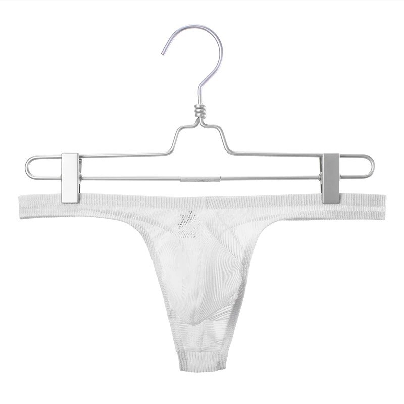 MENS SEE-THRU MESH STRIPED THONG-WHITE (MEDIUM 30-34)