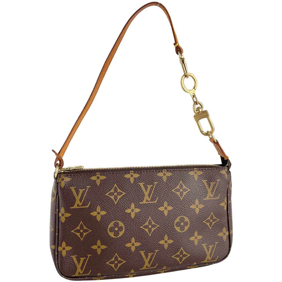 Louis Vuitton Monogram Pochette Accessoires Leather Fabric Brown Handbag 4742