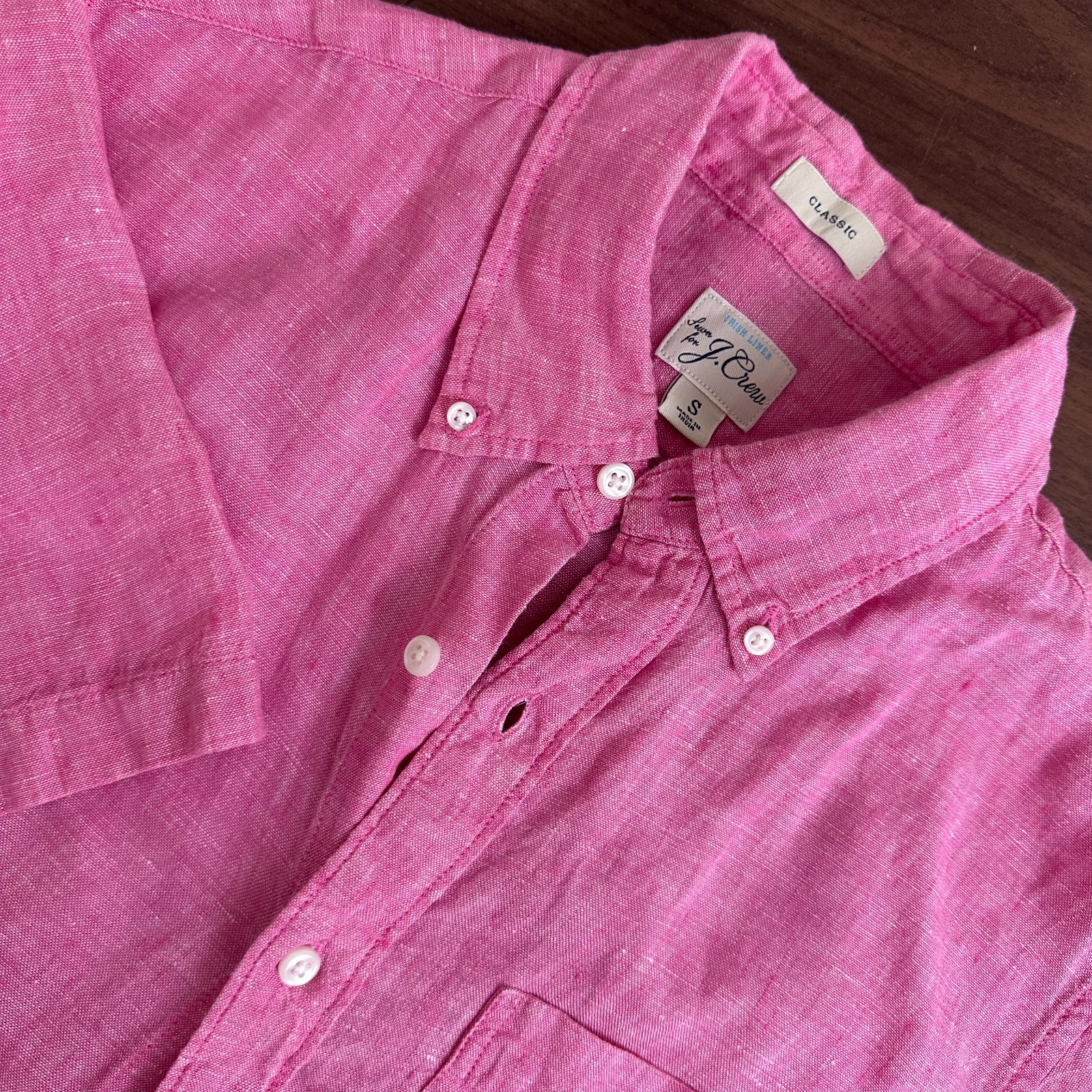 J.Crew Shirt Pink 100% Irish Linen Baird McNutt Classic Fit Button Down Mens S