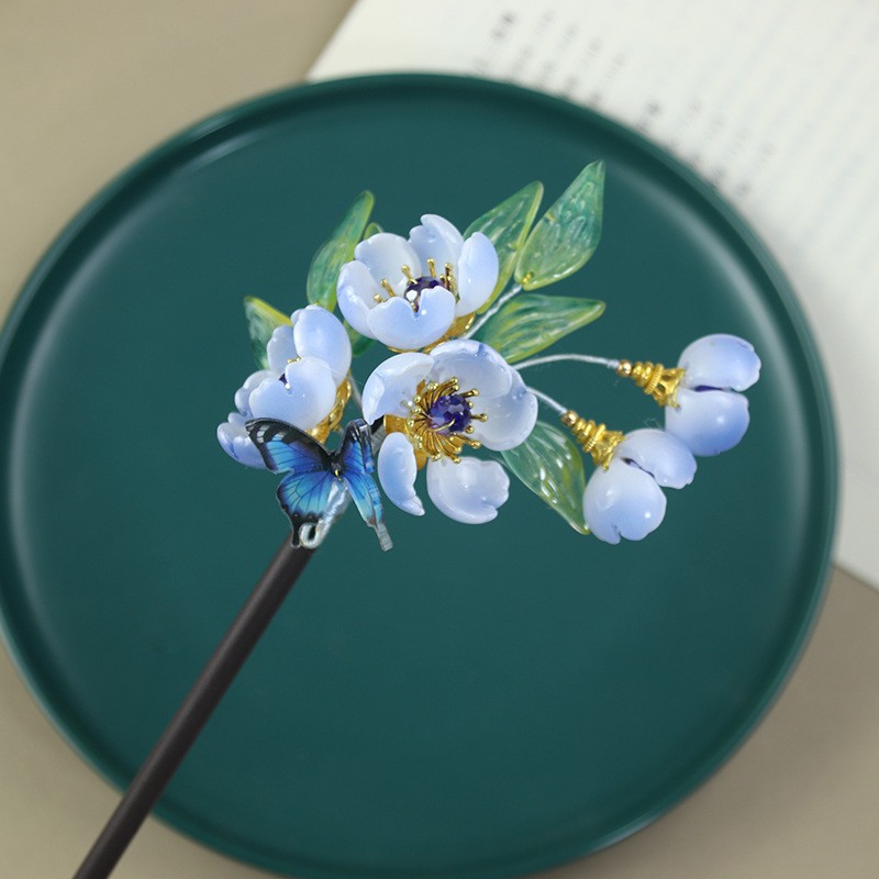 Glass Wooden Hairpin Traditional Chinese Hair Stick Hair Accessories Hanfu Qipao