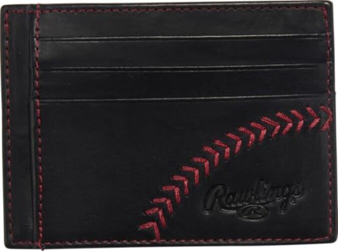 Rawlings | Men’s Front Pocket Wallet Black | Cash Pocket | Baseball Stitch